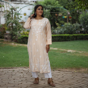 Buy Chikankari Hand Embroidered Cotton Long Kurta for Women