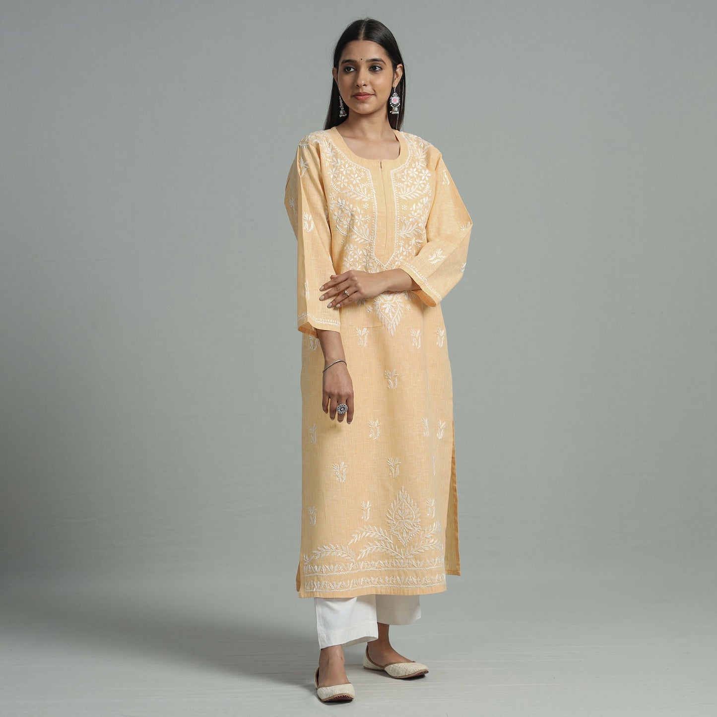  Chikankari Hand Embroidered Cotton Long Kurta for Women
