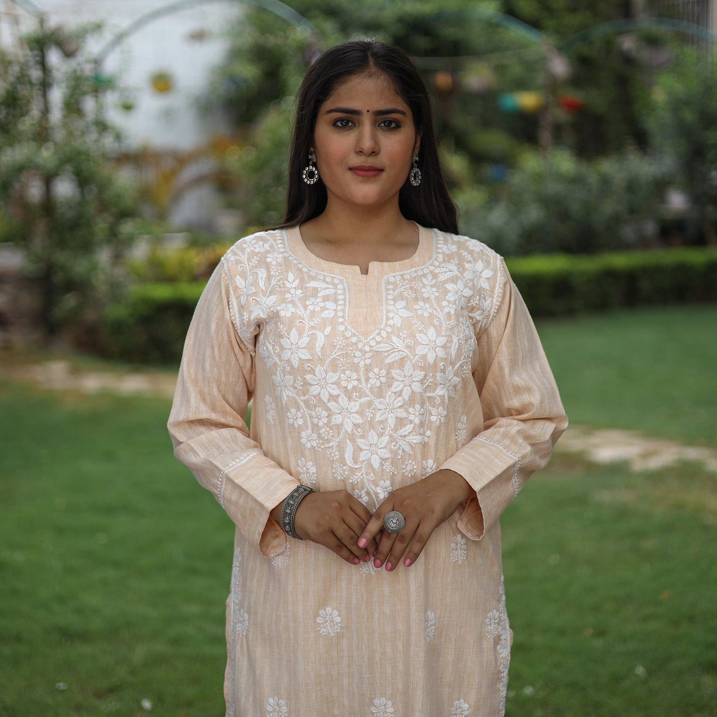 Buy Chikankari Hand Embroidered Cotton Long Kurta for Women