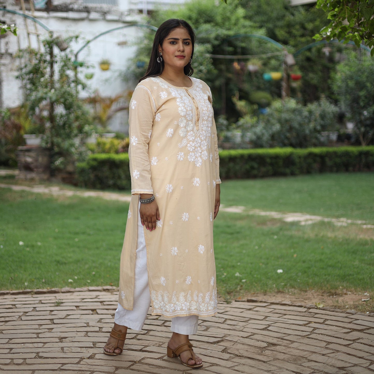 Buy Chikankari Hand Embroidered Cotton Long Kurta for Women