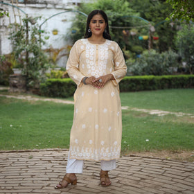 Buy Chikankari Hand Embroidered Cotton Long Kurta for Women