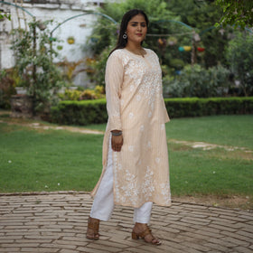 Buy Chikankari Hand Embroidered Cotton Long Kurta for Women
