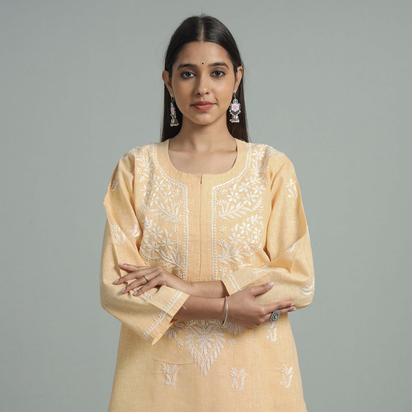  Chikankari Hand Embroidered Cotton Long Kurta for Women