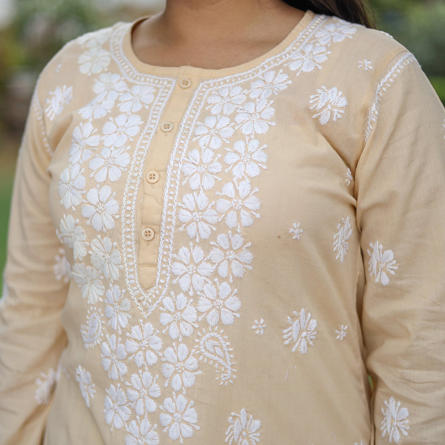 Buy Chikankari Hand Embroidered Cotton Long Kurta for Women