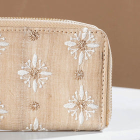 Beige Chikankari Hand Embroidered Tussar Silk Wallet