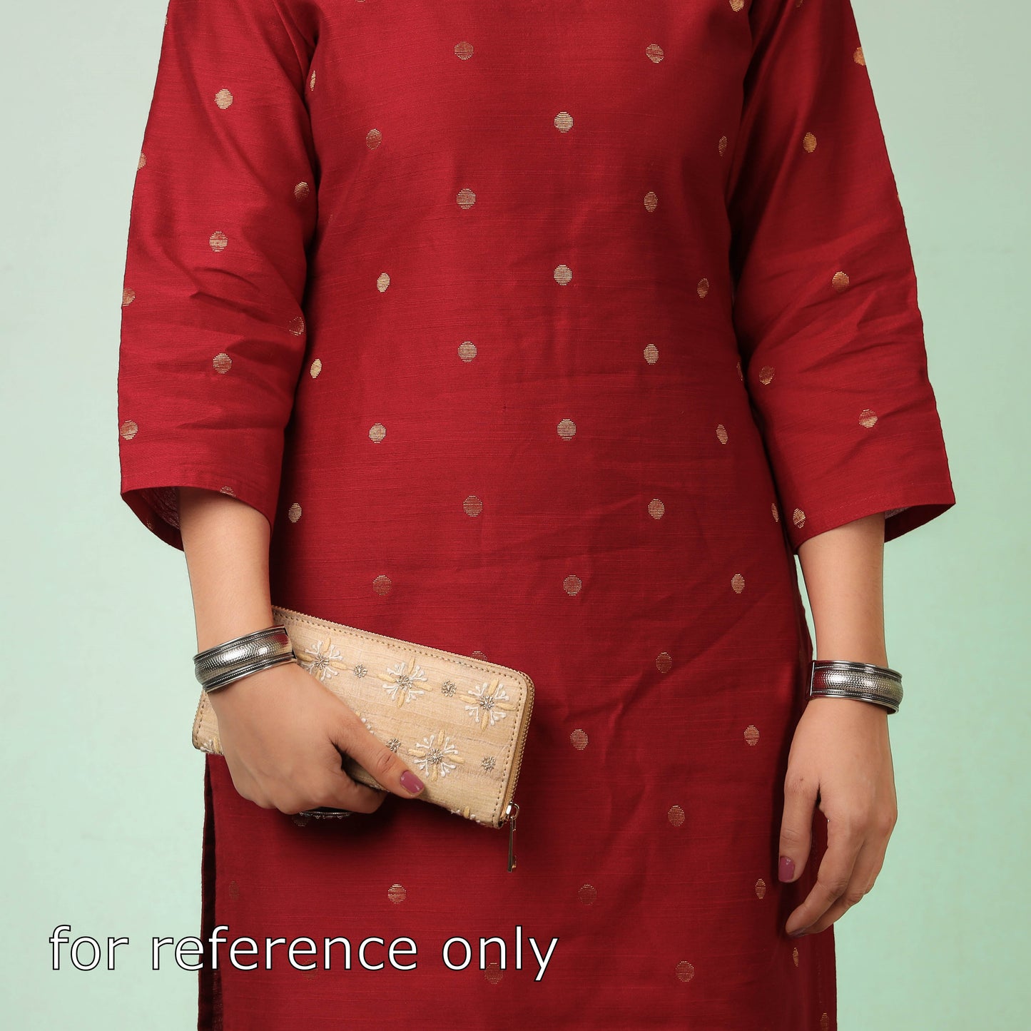 Beige Chikankari Hand Embroidered Tussar Silk Wallet