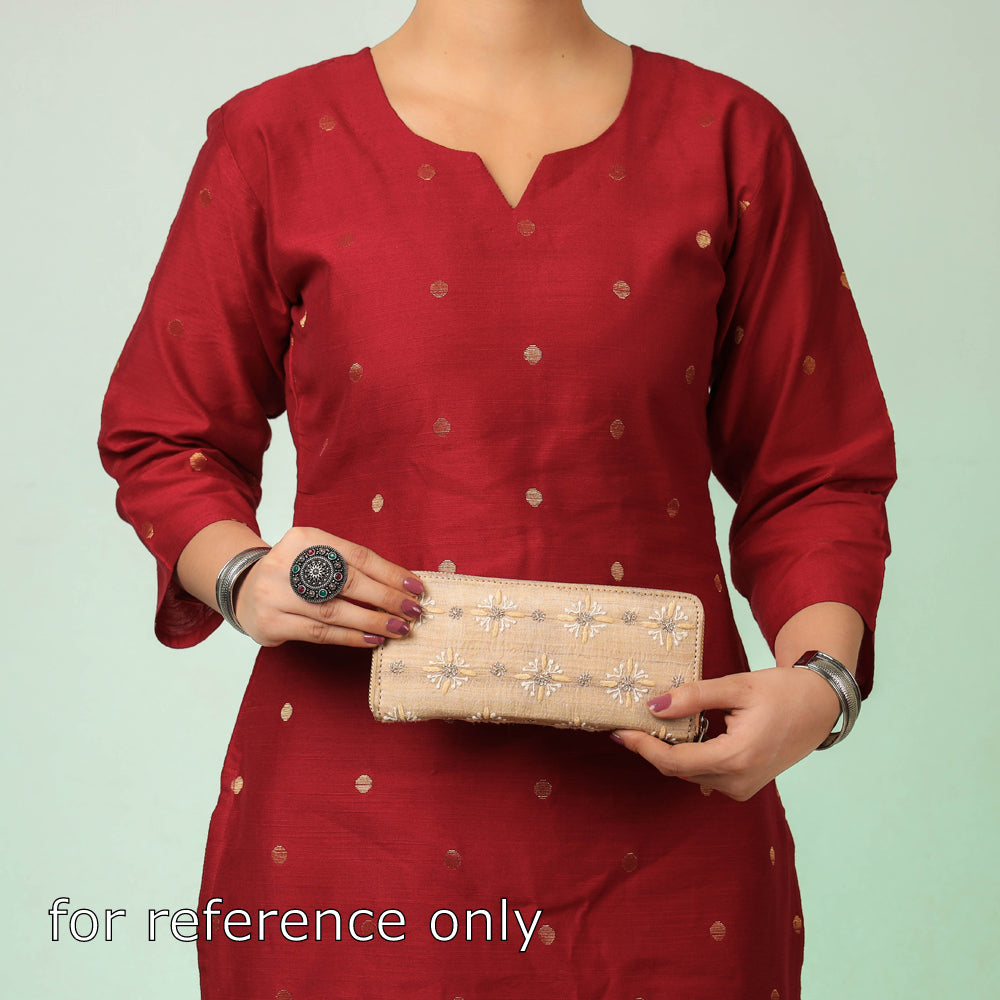 Beige Chikankari Hand Embroidered Tussar Silk Wallet