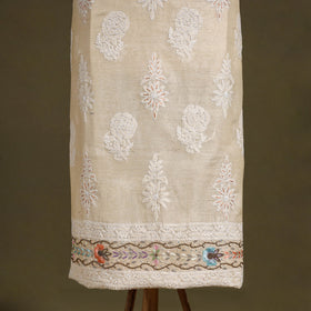 Beige Chikankari with Parsi Style Embroidery Cotton Kurta Material