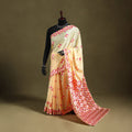 Beige - chinon embroidery phulkari saree 25 - handcrafted
