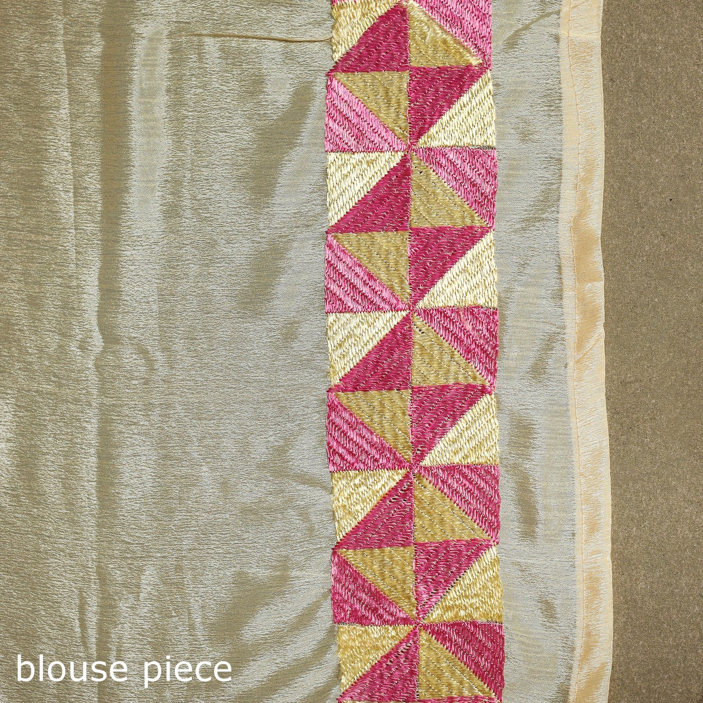 Beige - chinon embroidery phulkari saree 25 - handcrafted