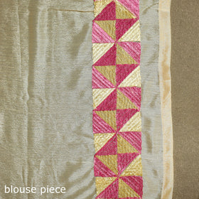 Beige - chinon embroidery phulkari saree 25 - handcrafted