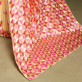 Beige - chinon embroidery phulkari saree 25 - handcrafted