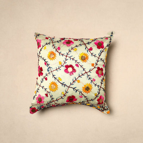  Beige Chinon Phulkari Embroidered Cushion Cover