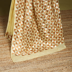 Beige - chinon silk hand embroidery phulkari saree 07