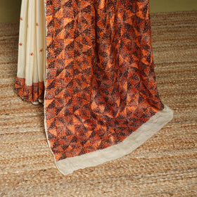 Beige - chinon silk hand embroidery phulkari saree 16