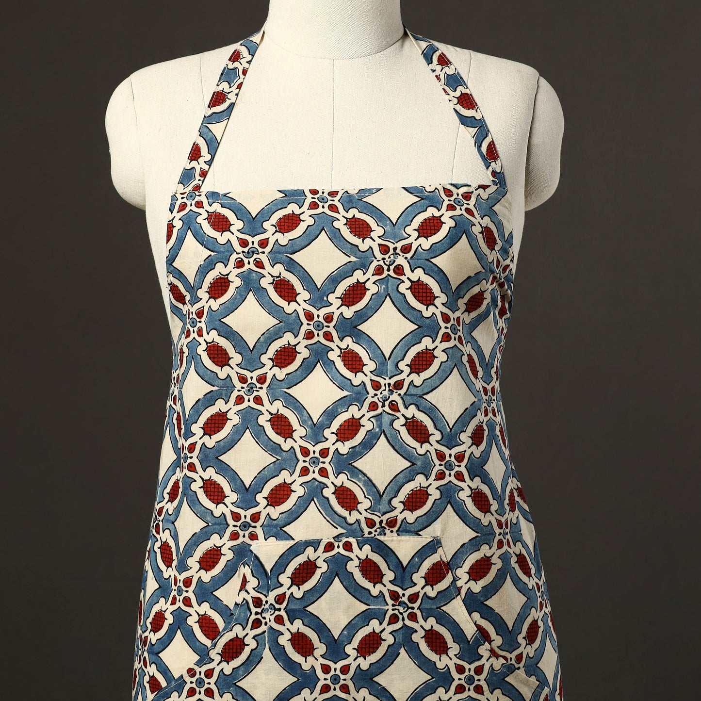 Beige - cotton apron with pocket 46 - handcrafted