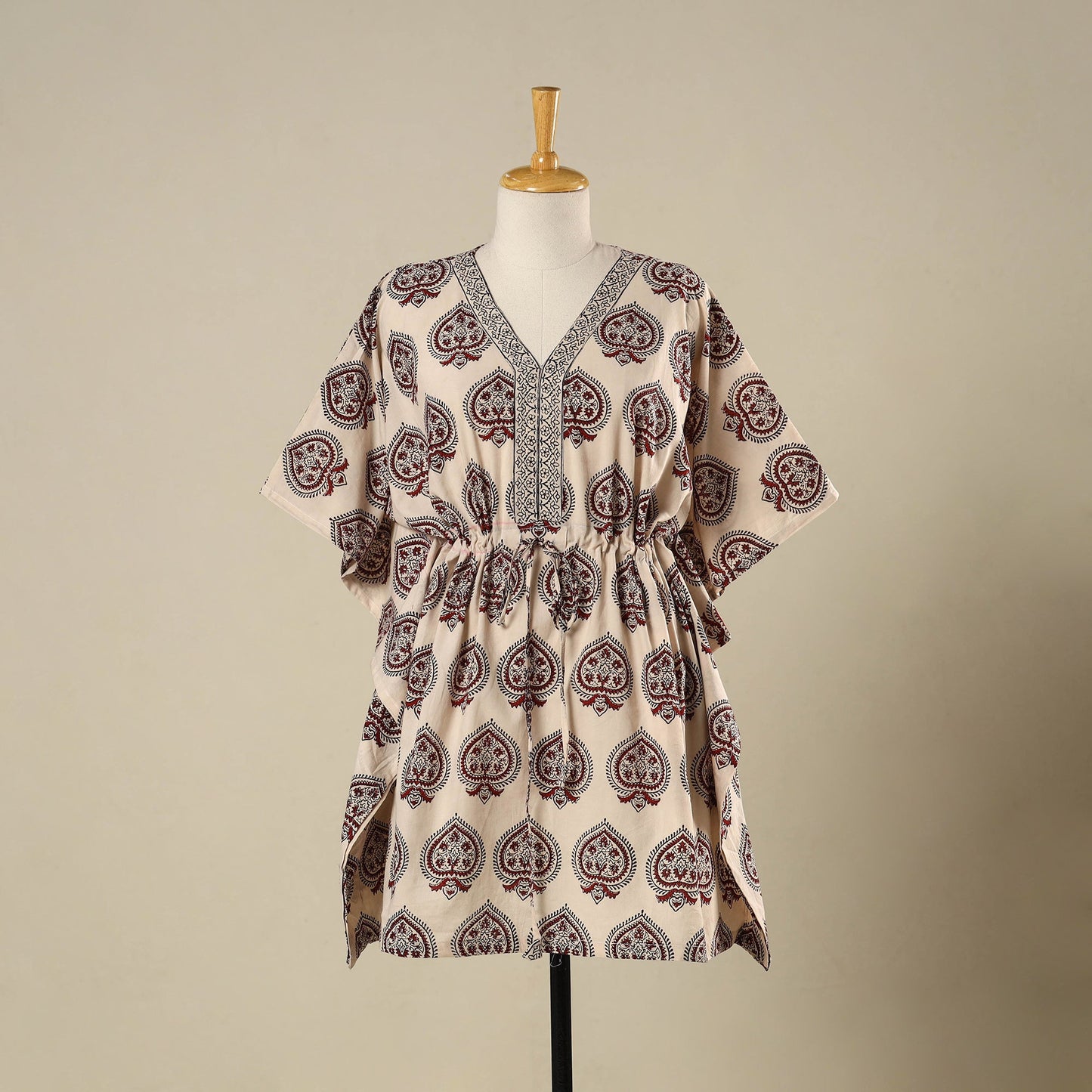 Beige - cotton bagh kaftan with tie-up waist (medium) 04