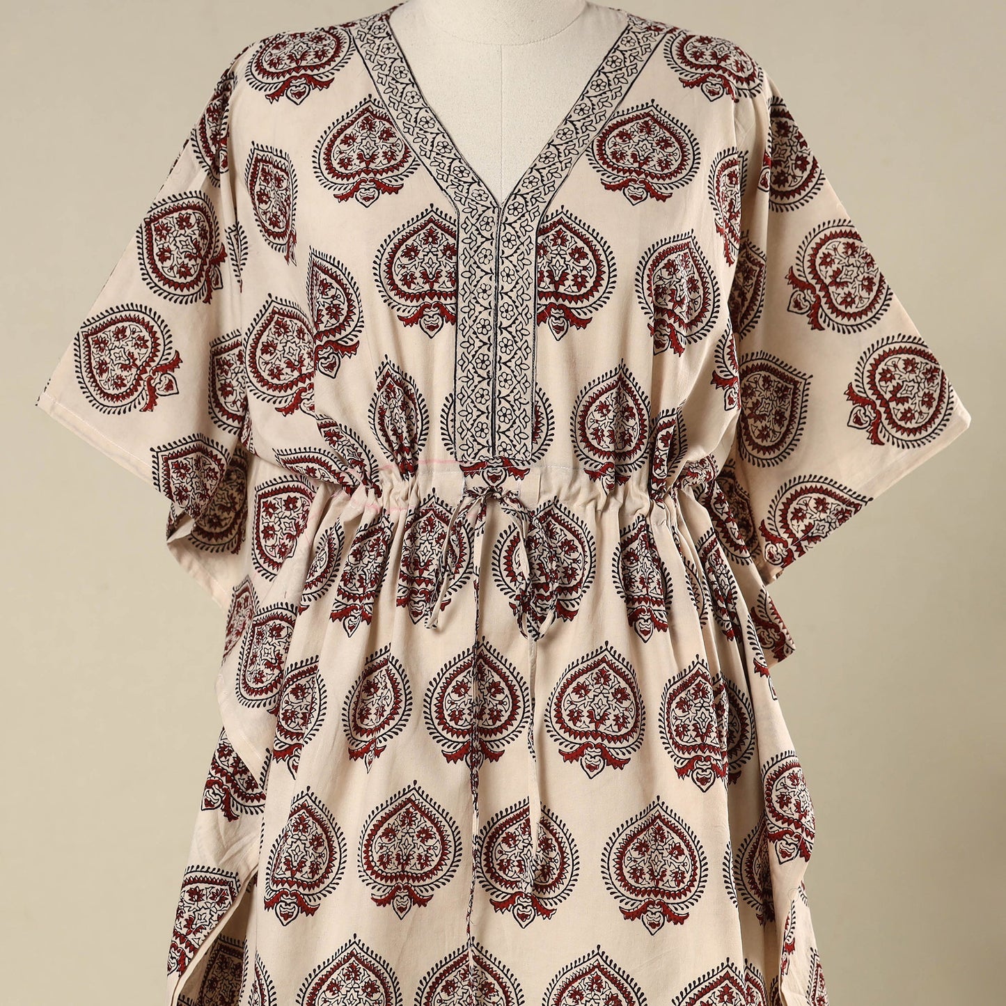 Beige - cotton bagh kaftan with tie-up waist (medium) 04