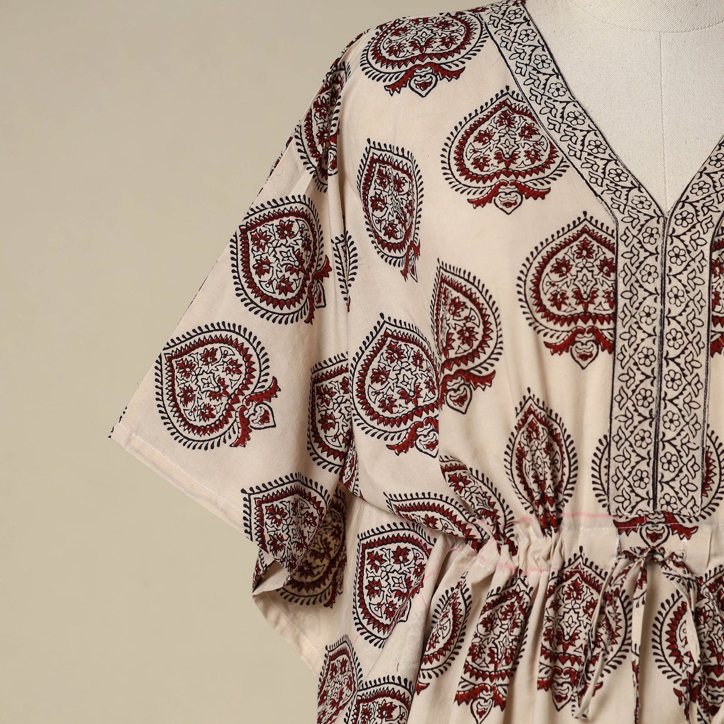 Beige - cotton bagh kaftan with tie-up waist (medium) 04