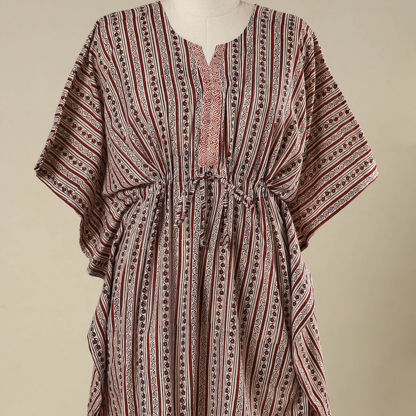 Beige - cotton bagh kaftan with tie-up waist (medium) 10