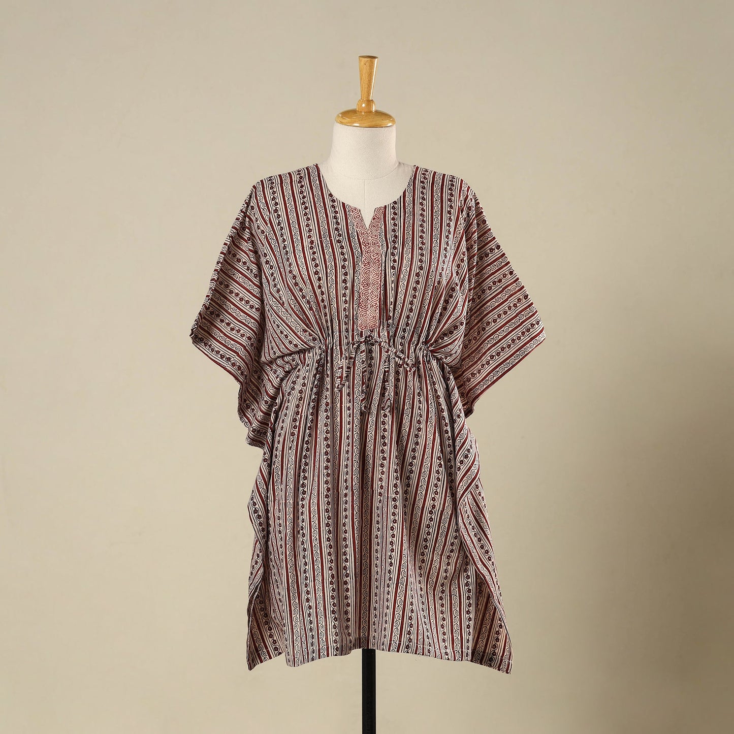 Beige - cotton bagh kaftan with tie-up waist (medium) 10