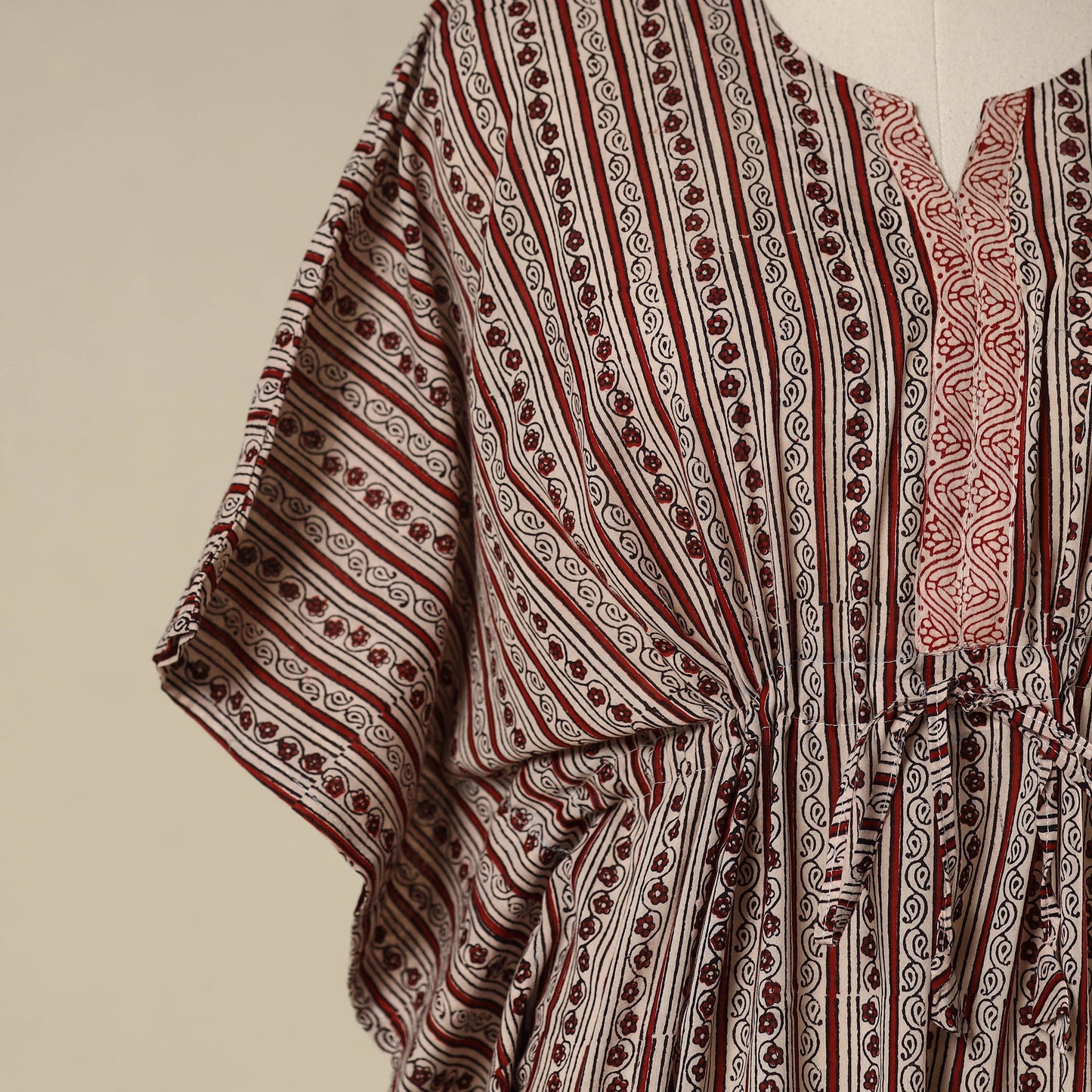 Beige - cotton bagh kaftan with tie-up waist (medium) 10