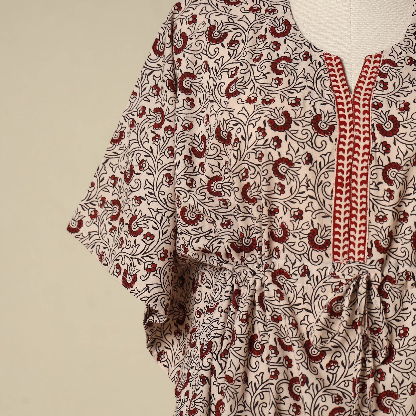 Beige - cotton bagh kaftan with tie-up waist (medium) 24