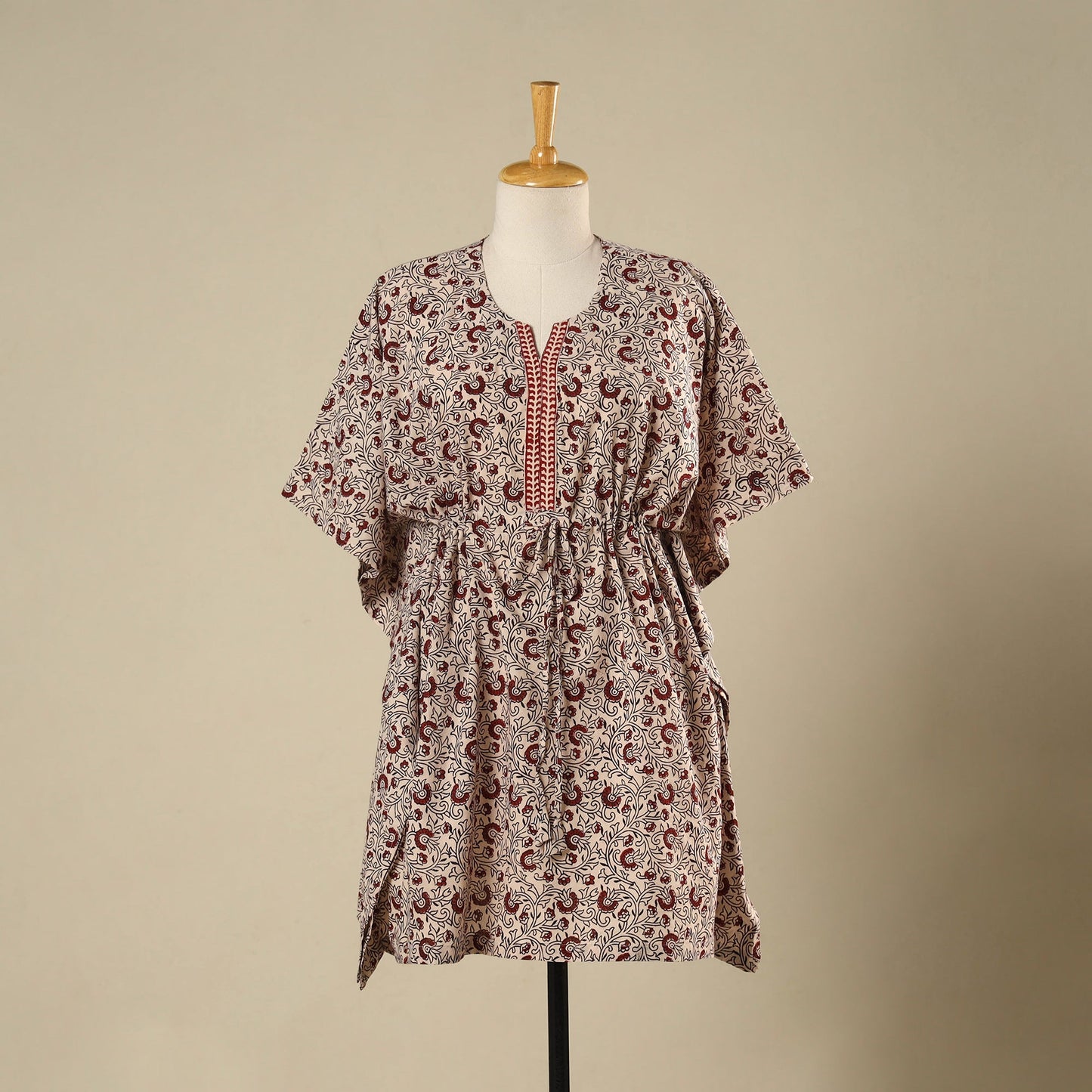 Beige - cotton bagh kaftan with tie-up waist (medium) 24