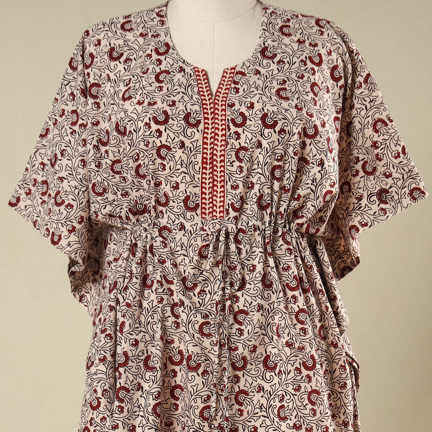 Beige - cotton bagh kaftan with tie-up waist (medium) 24