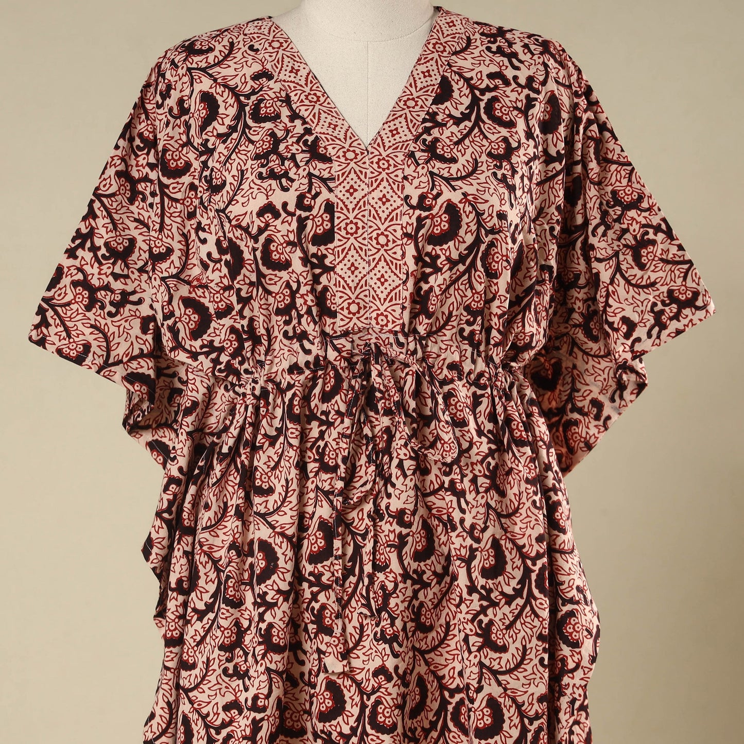 Beige - cotton bagh kaftan with tie-up waist (medium) 25