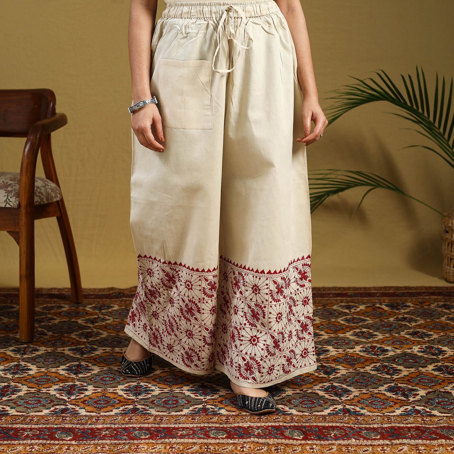 Buy Cotton Bengal Kantha Hand Embroidery Palazzo