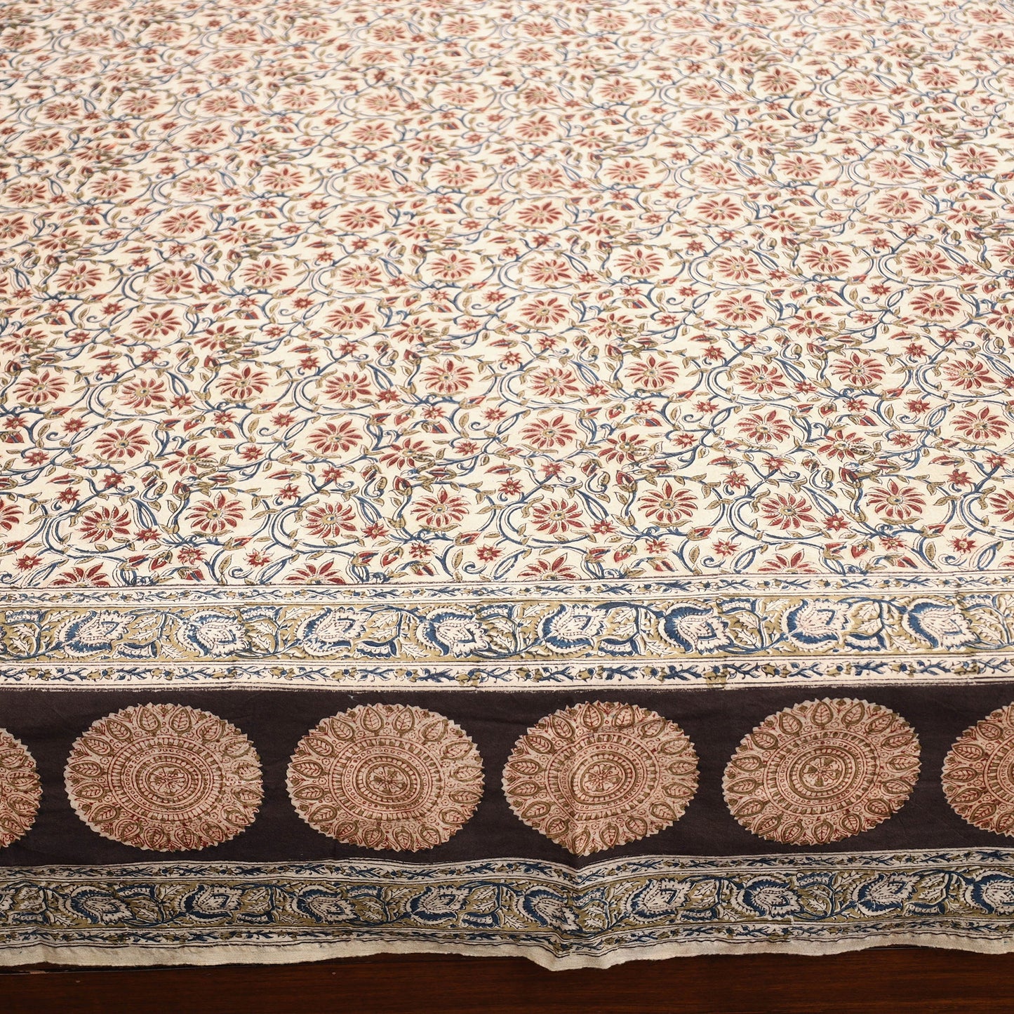 Block Print Cotton Double Pedana Kalamkari Bed Sheet