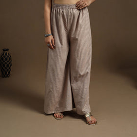  Cotton Beige Flared Jacquard Palazzo