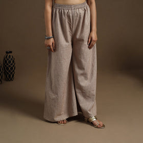  Cotton Beige Flared Jacquard Palazzo