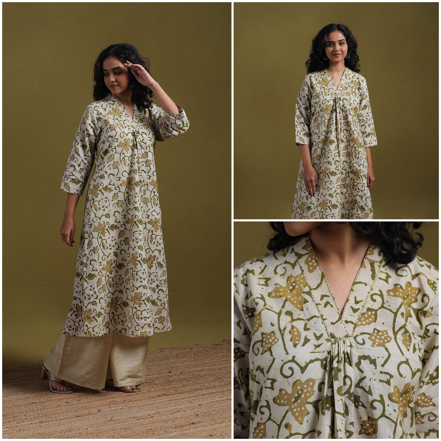 Cotton hand batik embroidered a-line kurta for women 06