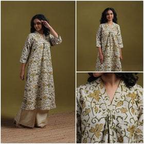Cotton hand batik embroidered a-line kurta for women 06