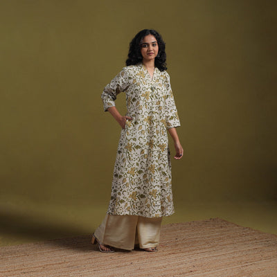 Cotton hand batik embroidered a-line kurta for women 06
