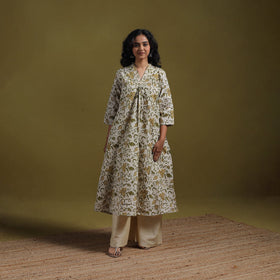 Cotton hand batik embroidered a-line kurta for women 06