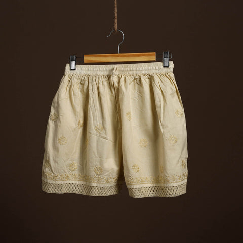 Buy Beige Cotton Hand Embroidery Chikankari Short
