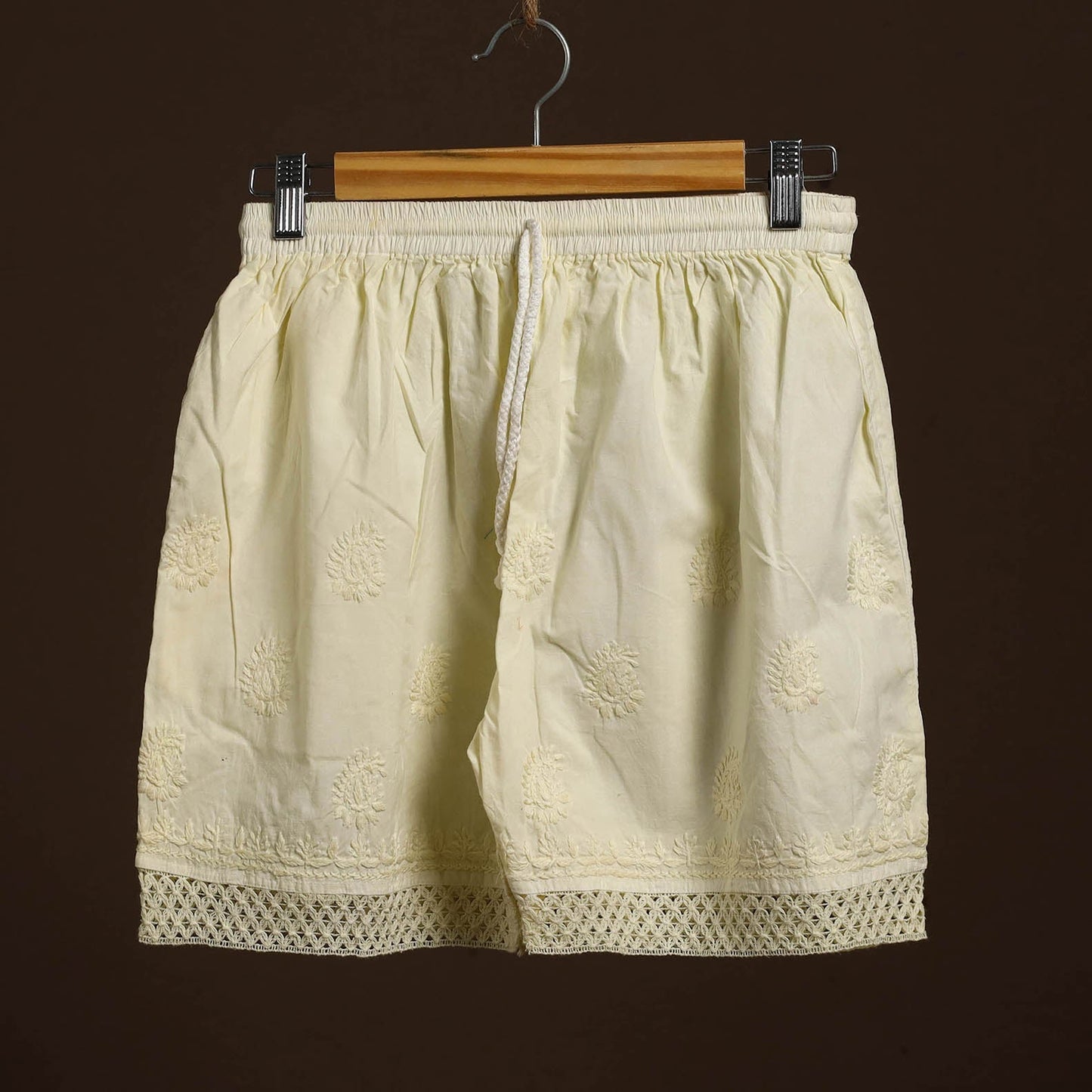 Buy Beige Cotton Hand Embroidery Chikankari Short
