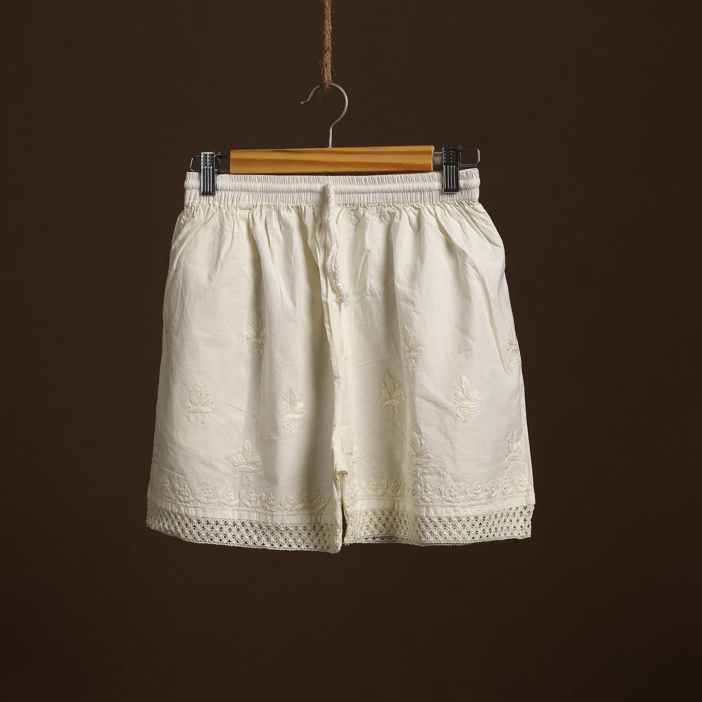  Beige Cotton Hand Embroidery Chikankari Short