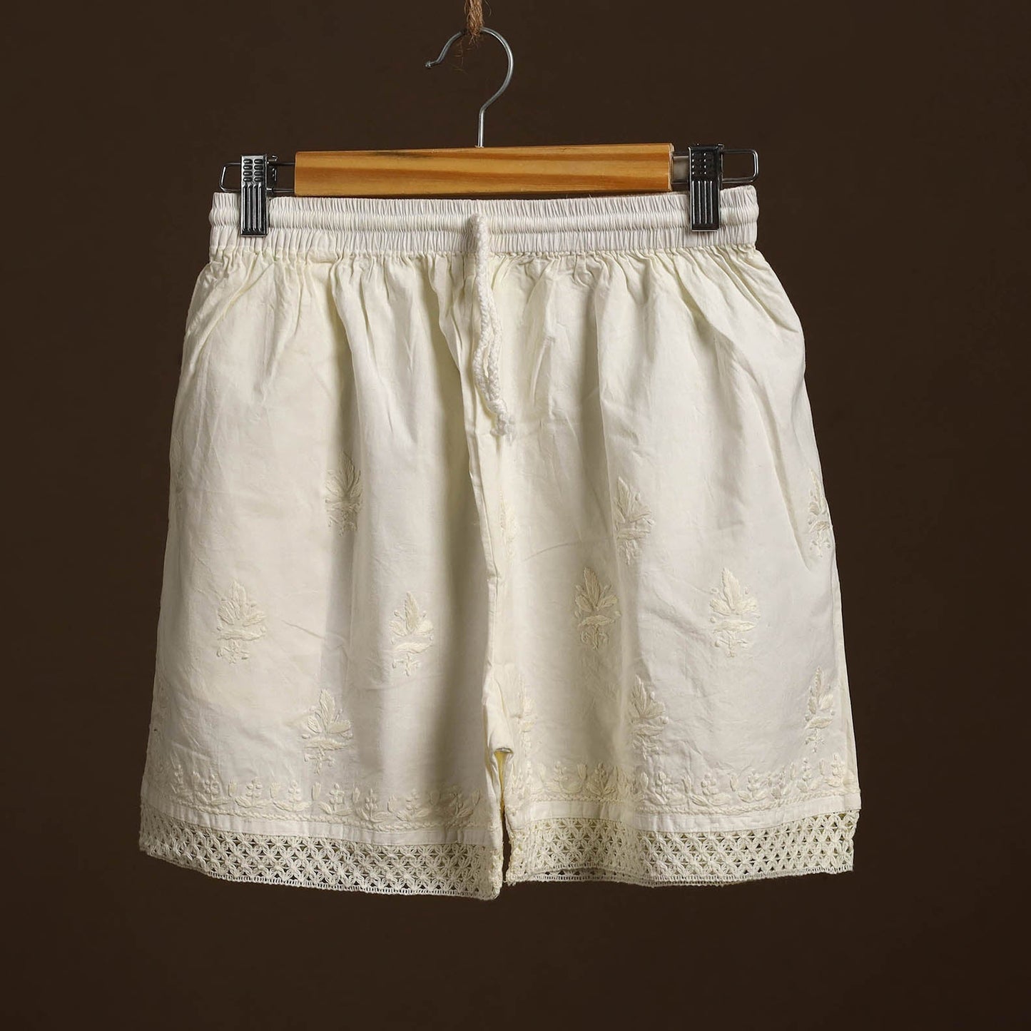  Beige Cotton Hand Embroidery Chikankari Short