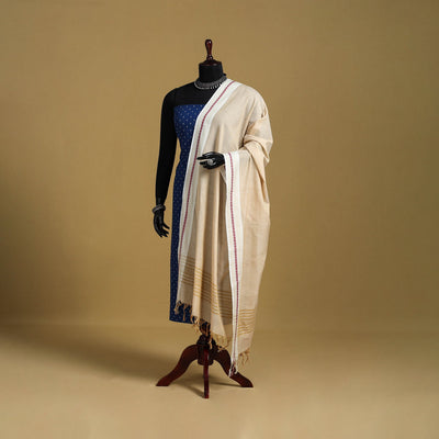 Beige - cotton jacquard dupatta with thread border 37