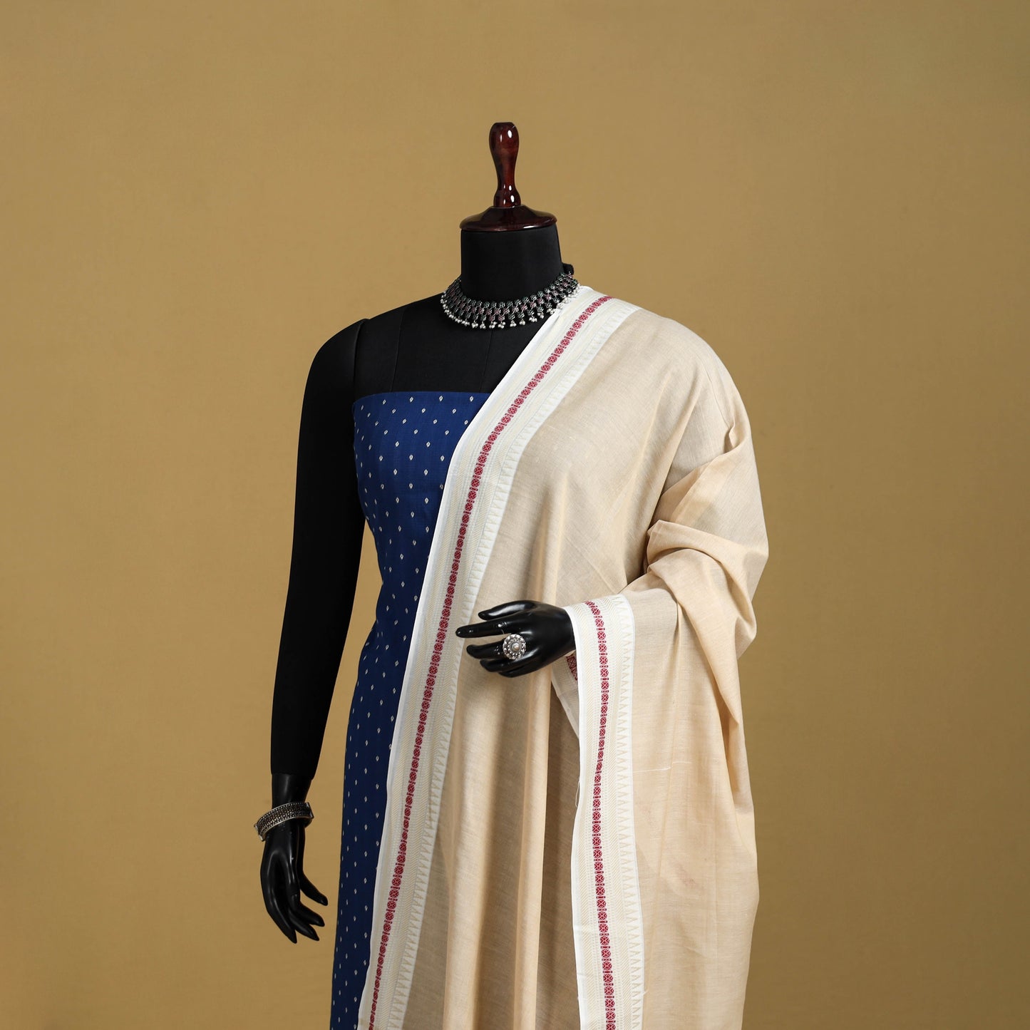 Beige - cotton jacquard dupatta with thread border 37