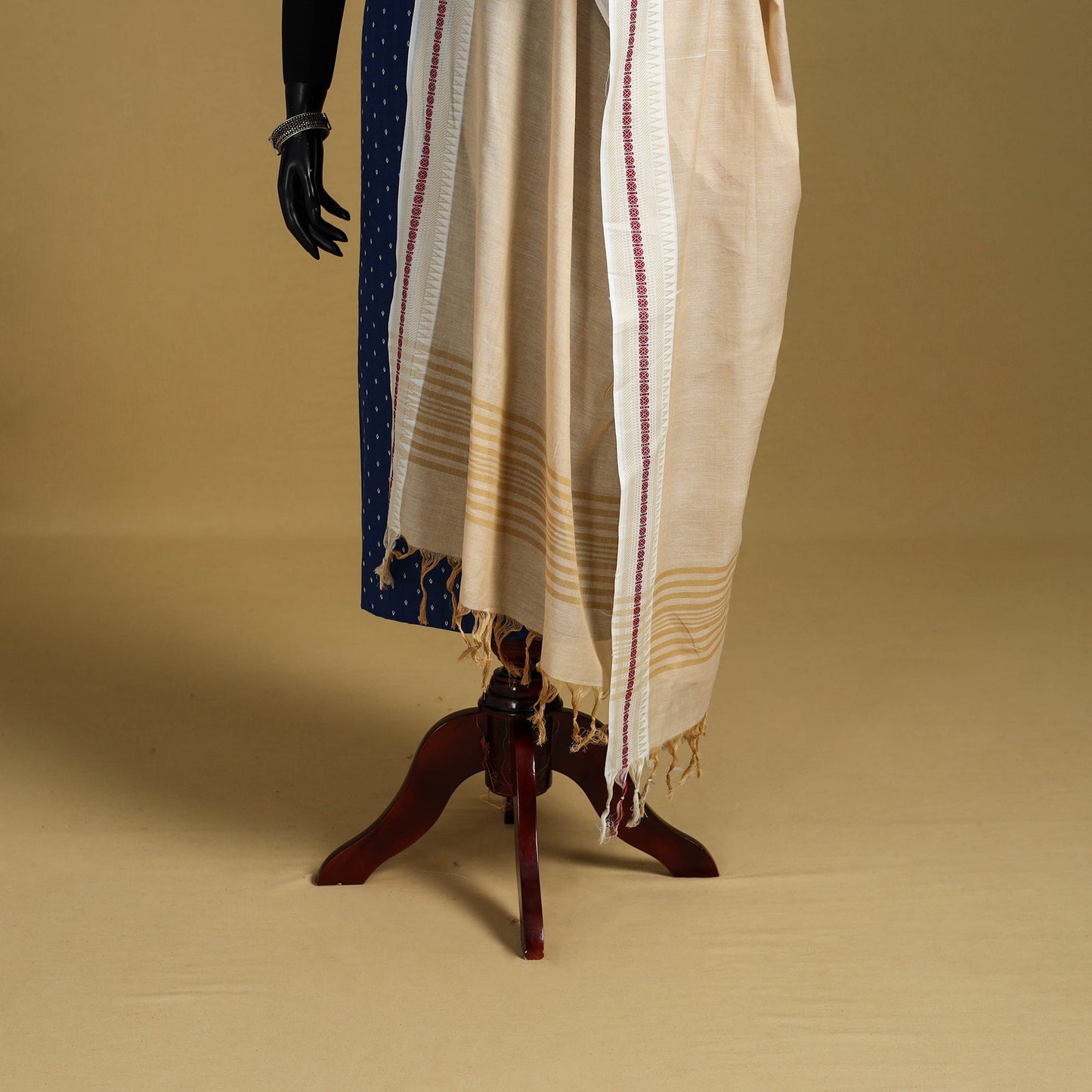 Beige - cotton jacquard dupatta with thread border 37