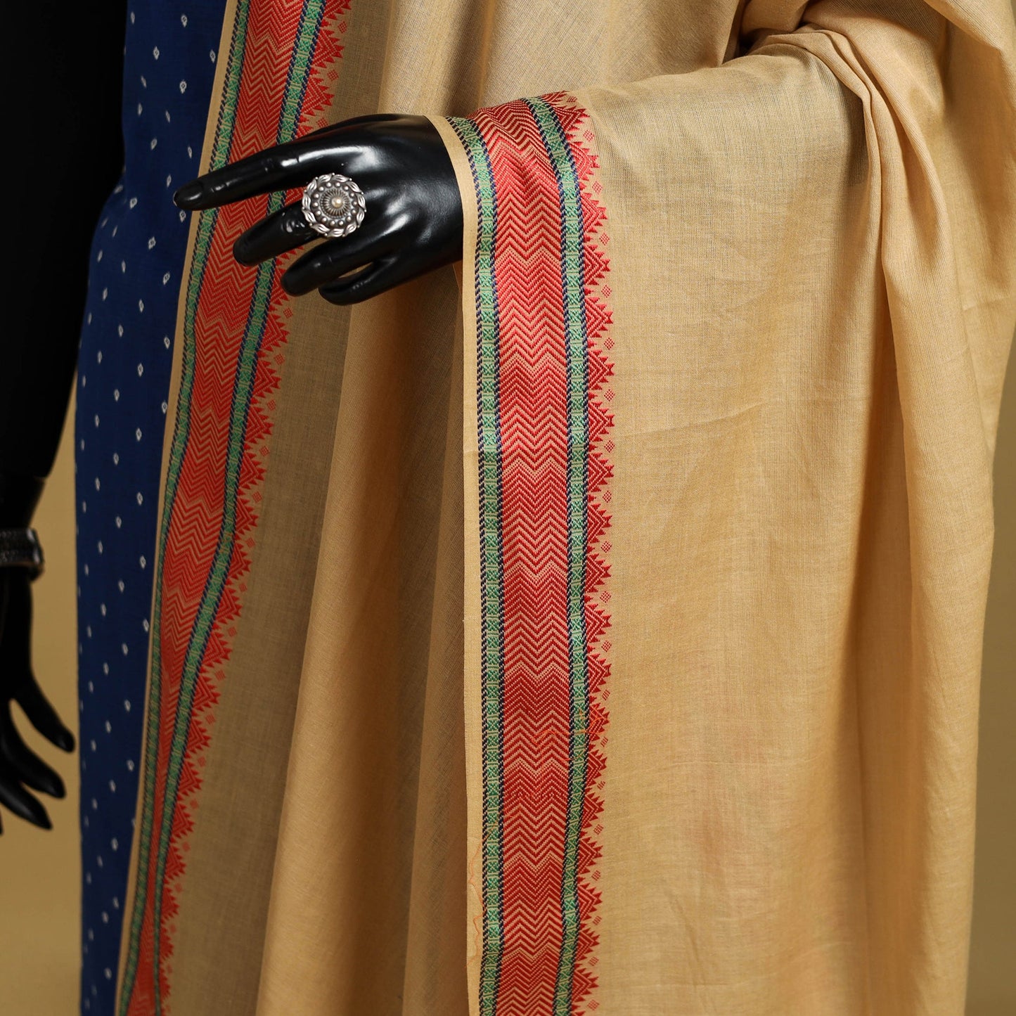 Beige - cotton jacquard dupatta with thread border20