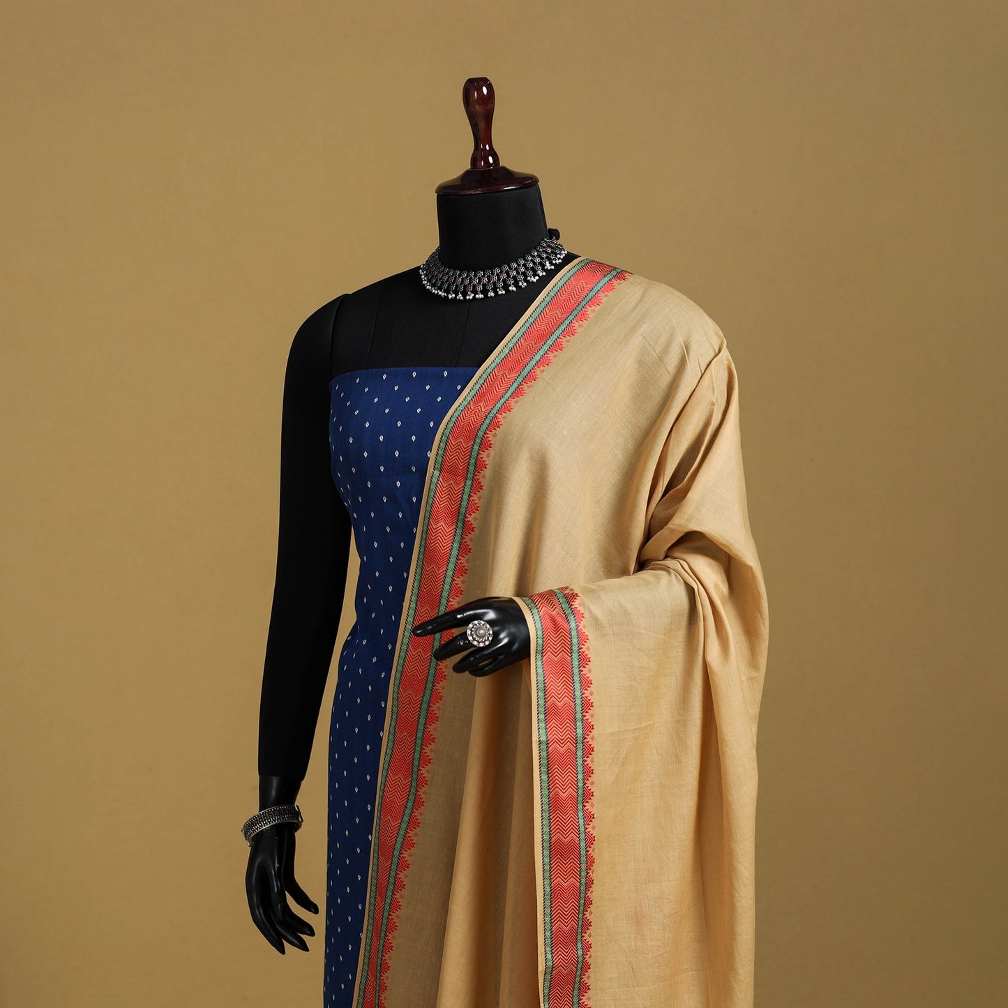 Beige - cotton jacquard dupatta with thread border20