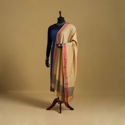 Beige - cotton jacquard dupatta with thread border20