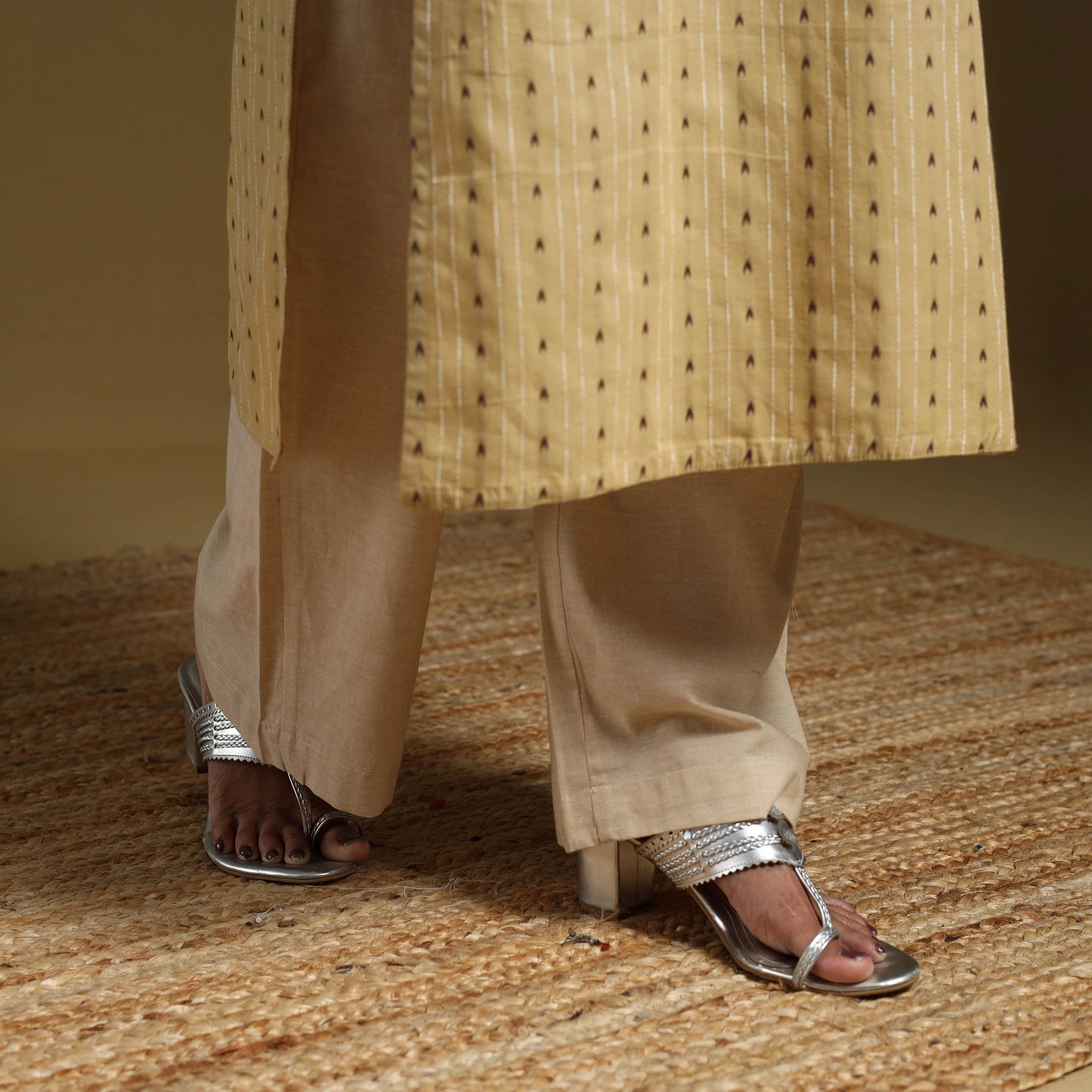 Beige - cotton jacquard kurta set (set of 3) 08