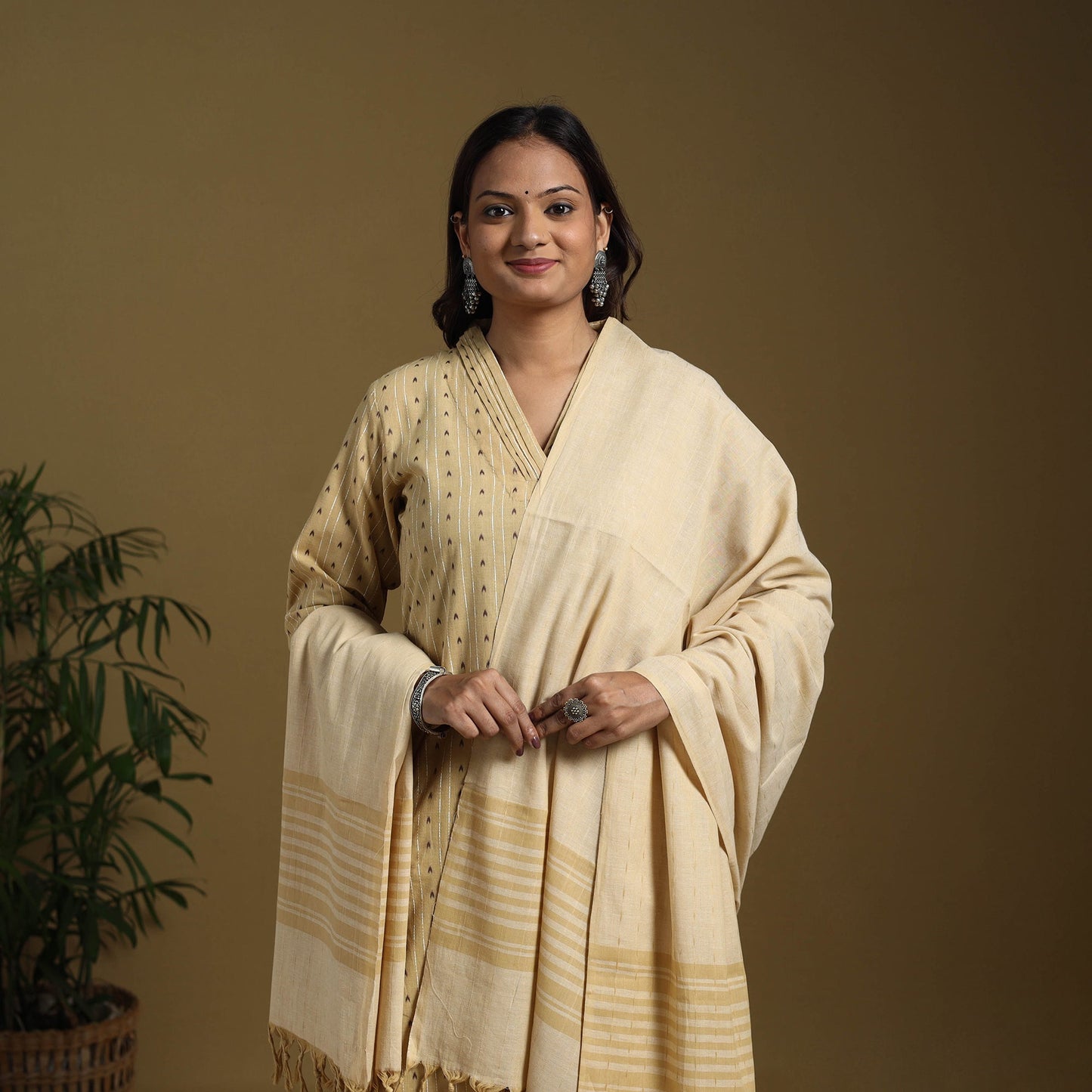 Beige - cotton jacquard kurta set (set of 3) 08